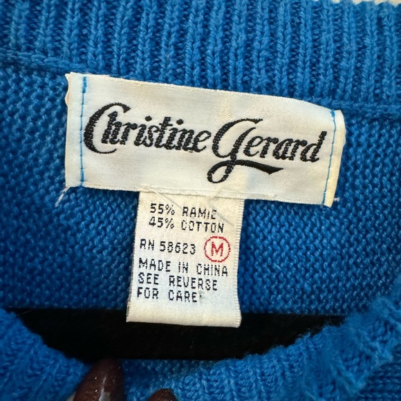 Vintage 90’s Sequin Embellished Blue Knit Grannycore Ramie Cotton Sweater Med - Picture 4 of 15